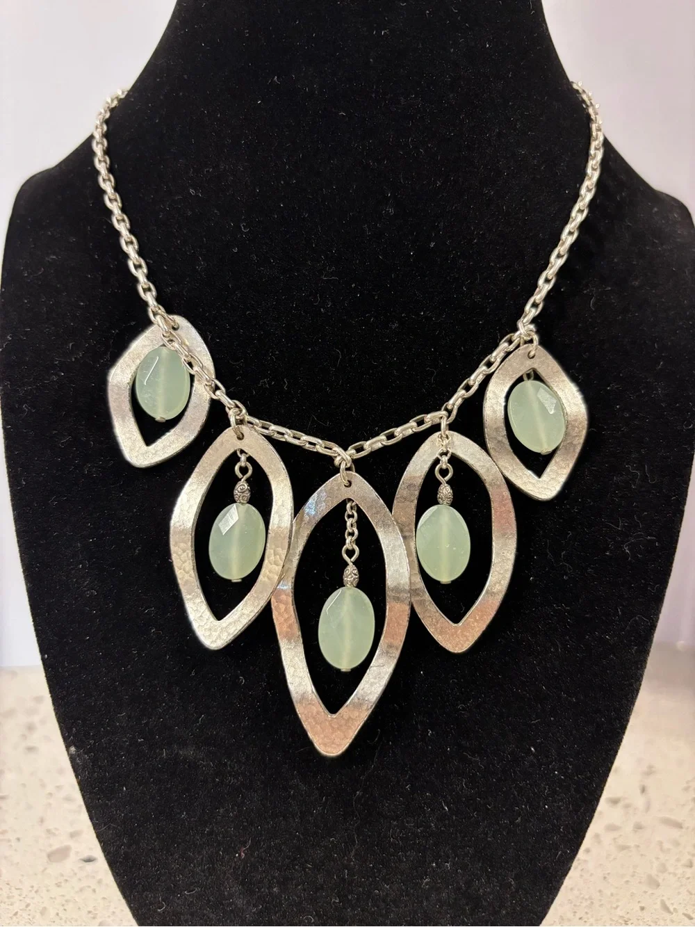 Brighton Silver-Tone Leaf Necklace with Pale Green Drops